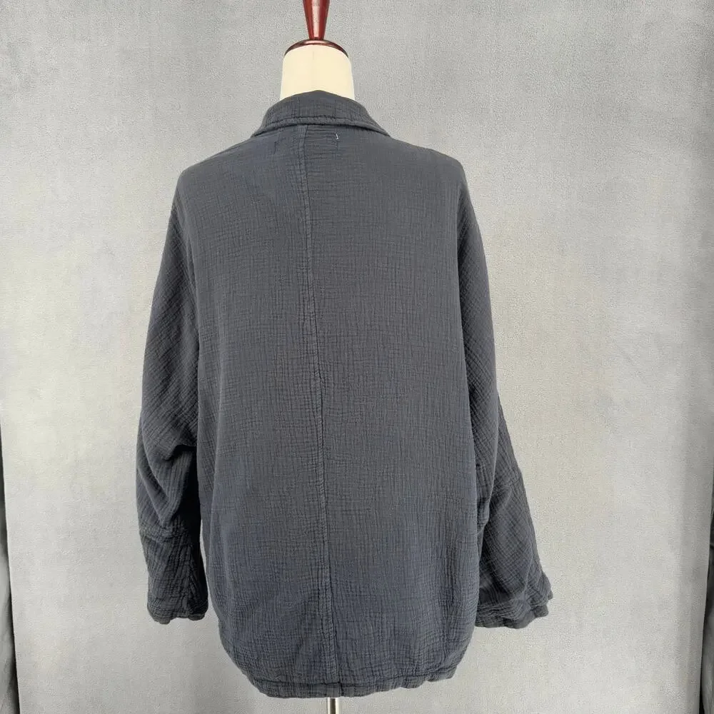 Free People Slouchy Button Front Dolman Cardigan Blazer Small‎ Crinkle Cotton